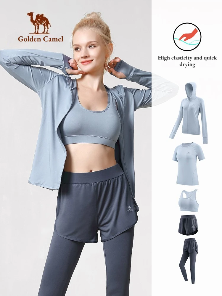 

Golden Camel Women's Yoga Sports Suits 5pcs Quick-Dry Gym Set Tennis Tracksuit Running Long Sleeve Sports Shirt Yoga Clothing