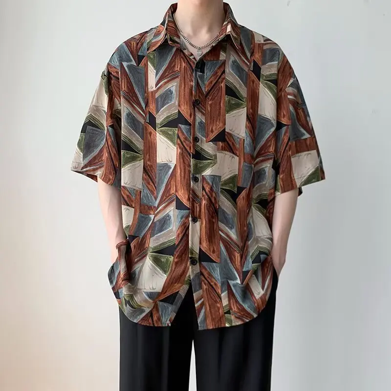 

Men Baroque Floral Shirt Men Summer Cool Oversize Retro Short Sleeve Top