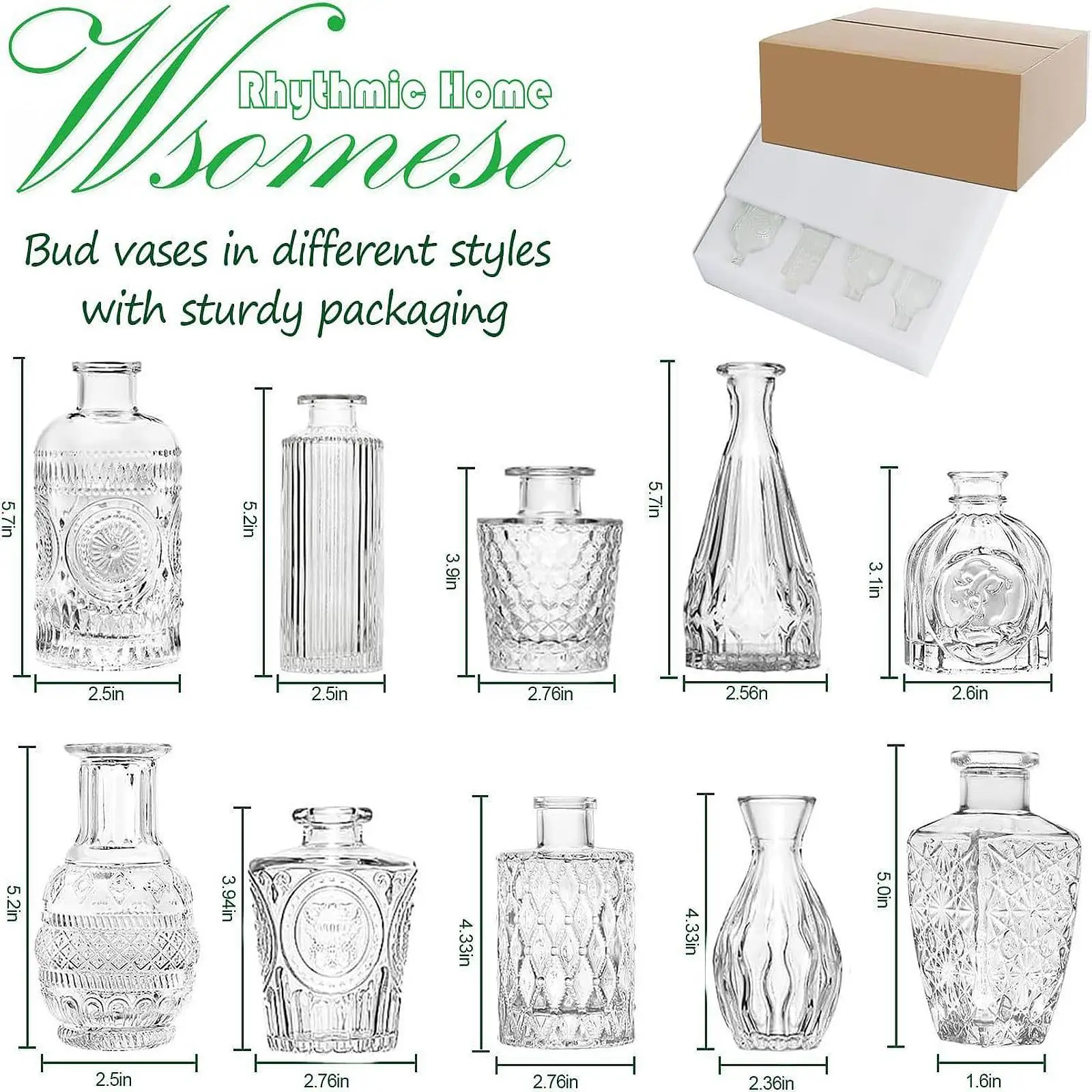 10 Pieces Glass Bud Vases Home Furnishing for Farmhouse Balcony Cabinet