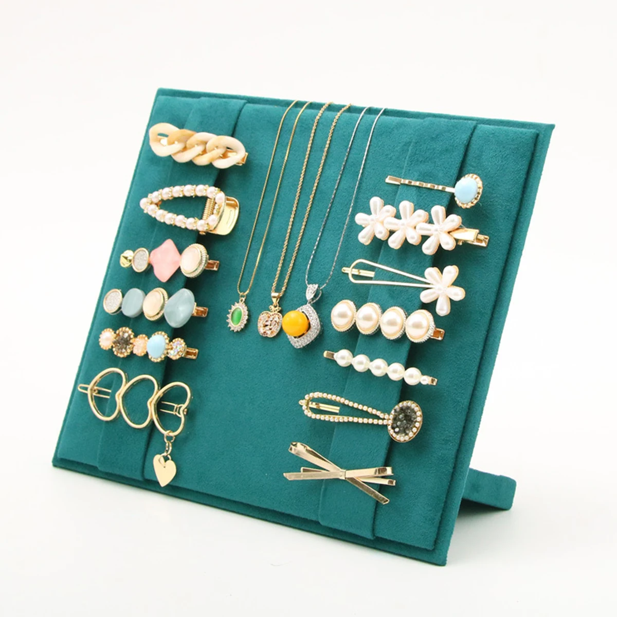 Foldable Suede Jewelry Display Stand - Velvet Organizer Mat for Necklaces, Hair Clips & Small Accessories