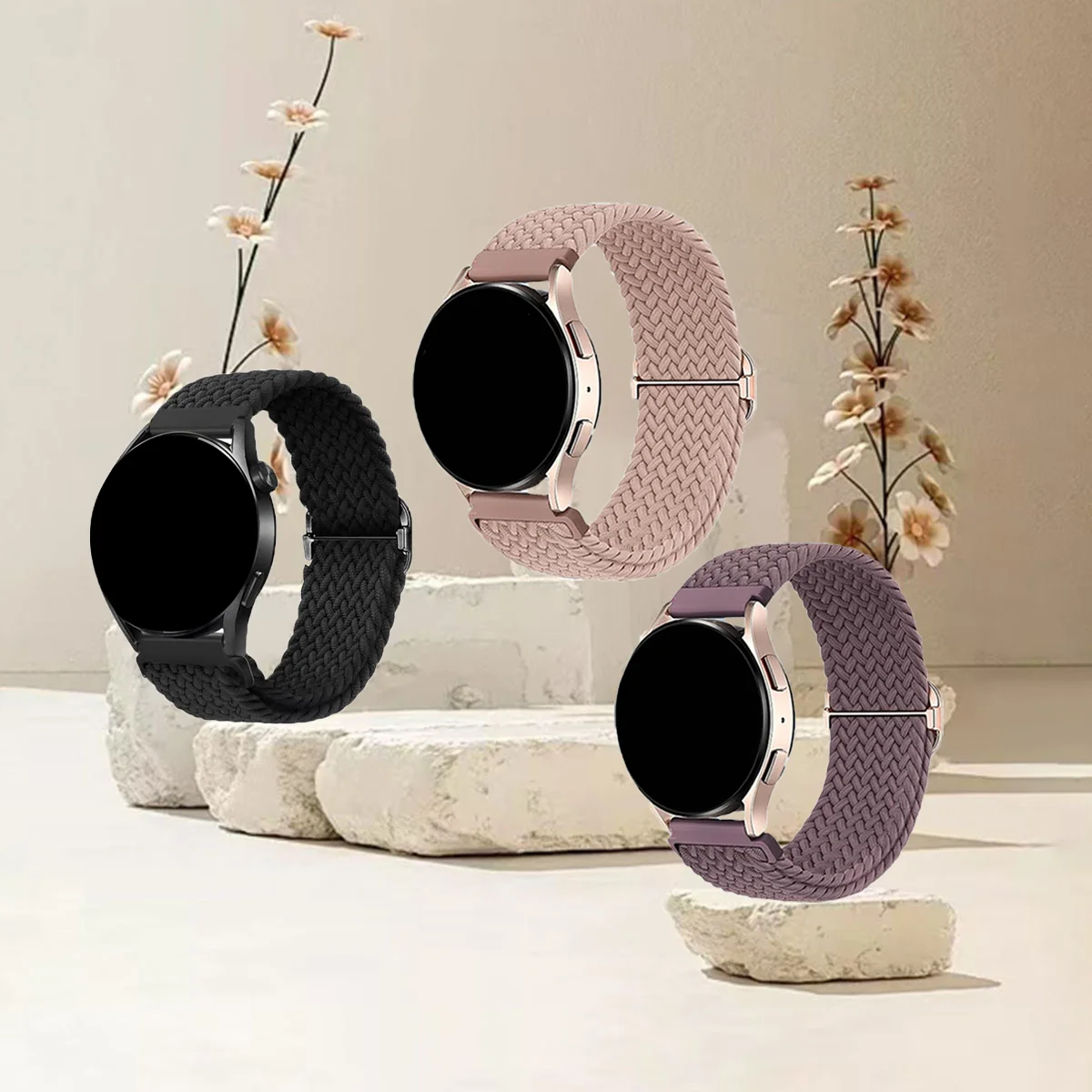 3 stks 18/20/22mm Gevlochten Lus voor Galaxy Horloge 7 6 5 4 3 Band Voor Huawei Horloge GT5 GT4/Garmin vivoactive 5/Amazfit Bip6