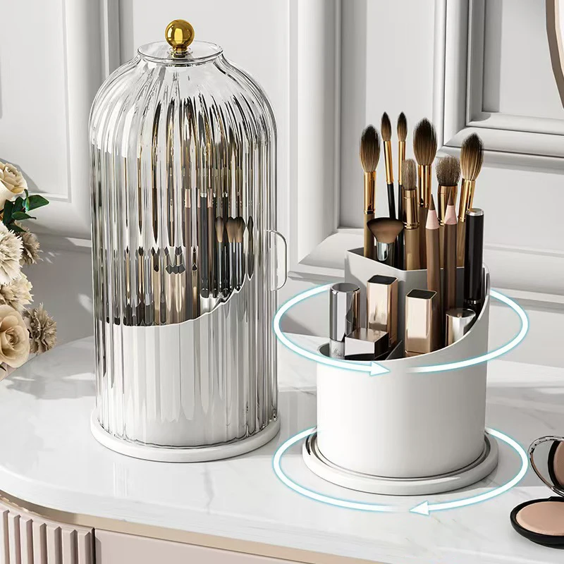 ~New 360° Rotating Makeup Brush Holder With Lid Luxury Cosmetic Organizer Lipstick Eyebrow Pencil Holder Eye Shadow Storage Box