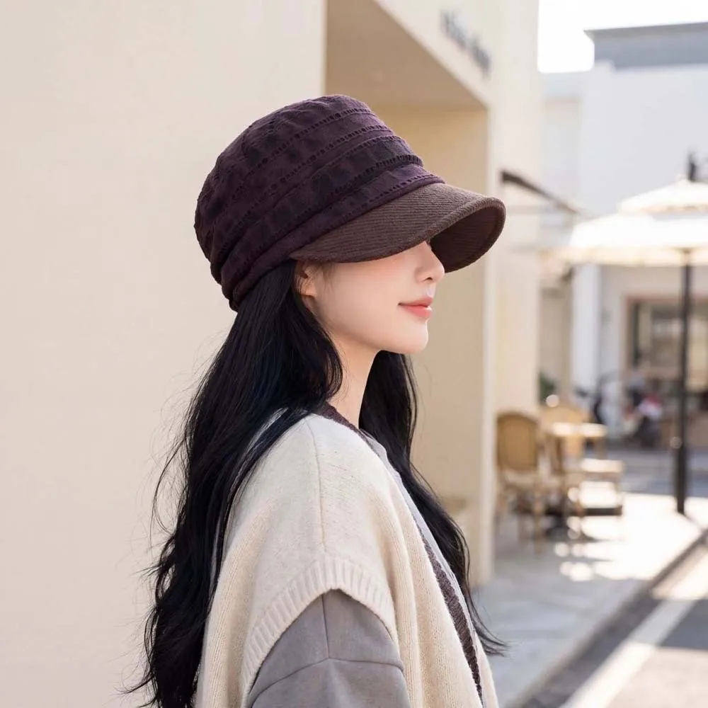 Grid Peaked Hat Warm Plaid Newsboy Cap Vintage All Match Checked Slouchy Hat Elegant Sweet Visor Beret Cap Ladies