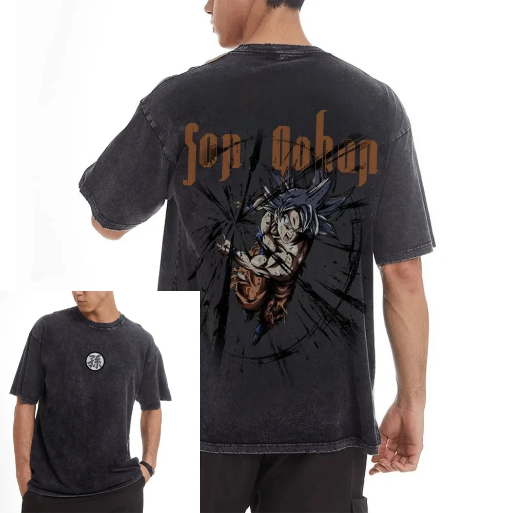 Dragon Ball Z Trunks 2025 été Streetwear t-shirt hommes noir lavé coton à manches courtes Anime graphique t-shirt avec foudre