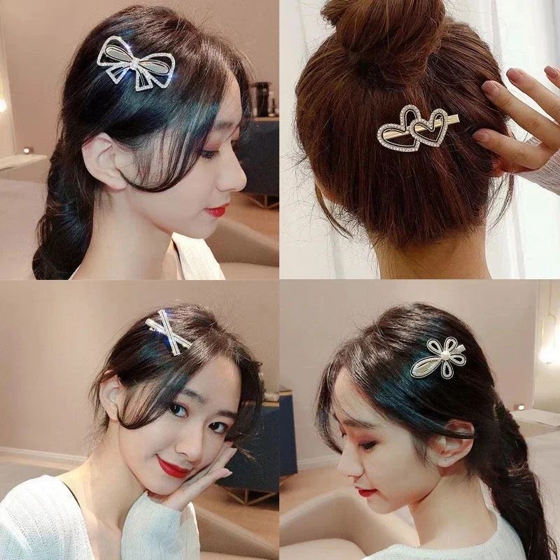 Alloy Rhinestone Hair Pin Women Light Luxury Small Side Hair Clip Korean Version Fashion Girls Hairpin Hair Accessories