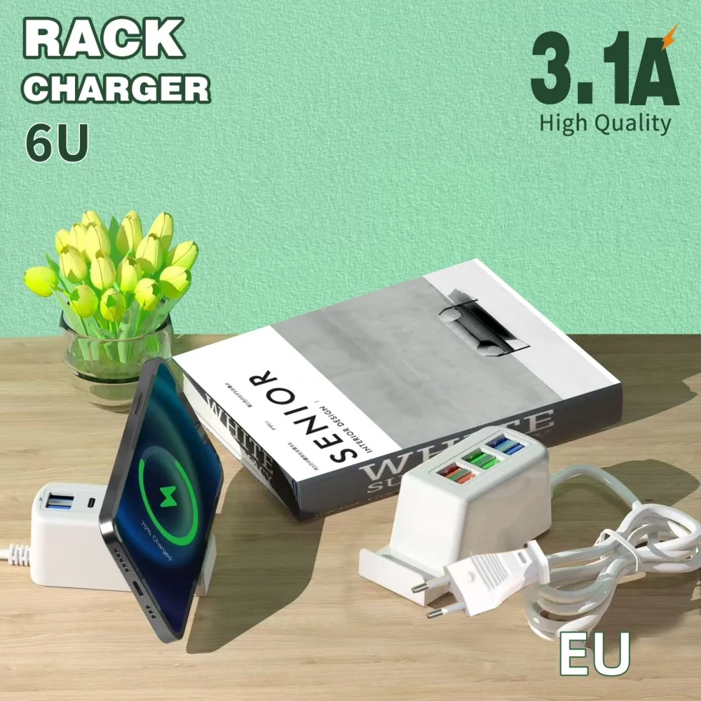 

Зарядное устройство 6USB, удлинитель PD, зарядная станция, вилка стандарта ЕС/США/Великобритании, настенный адаптер с держателем телефона для удлинительного кабеля мобильного телефона, розетка