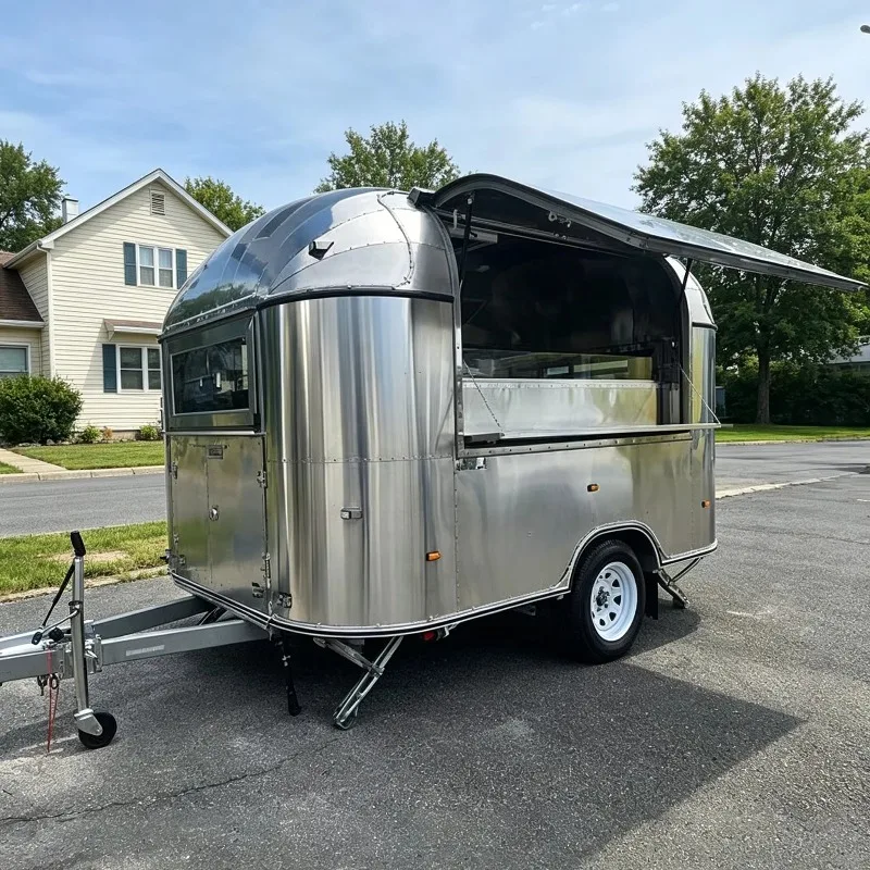 Fully Equipped Retro Stainless Steel Food Truck, Mobile Ice Cream & Fast Food Concession Traile for Catering