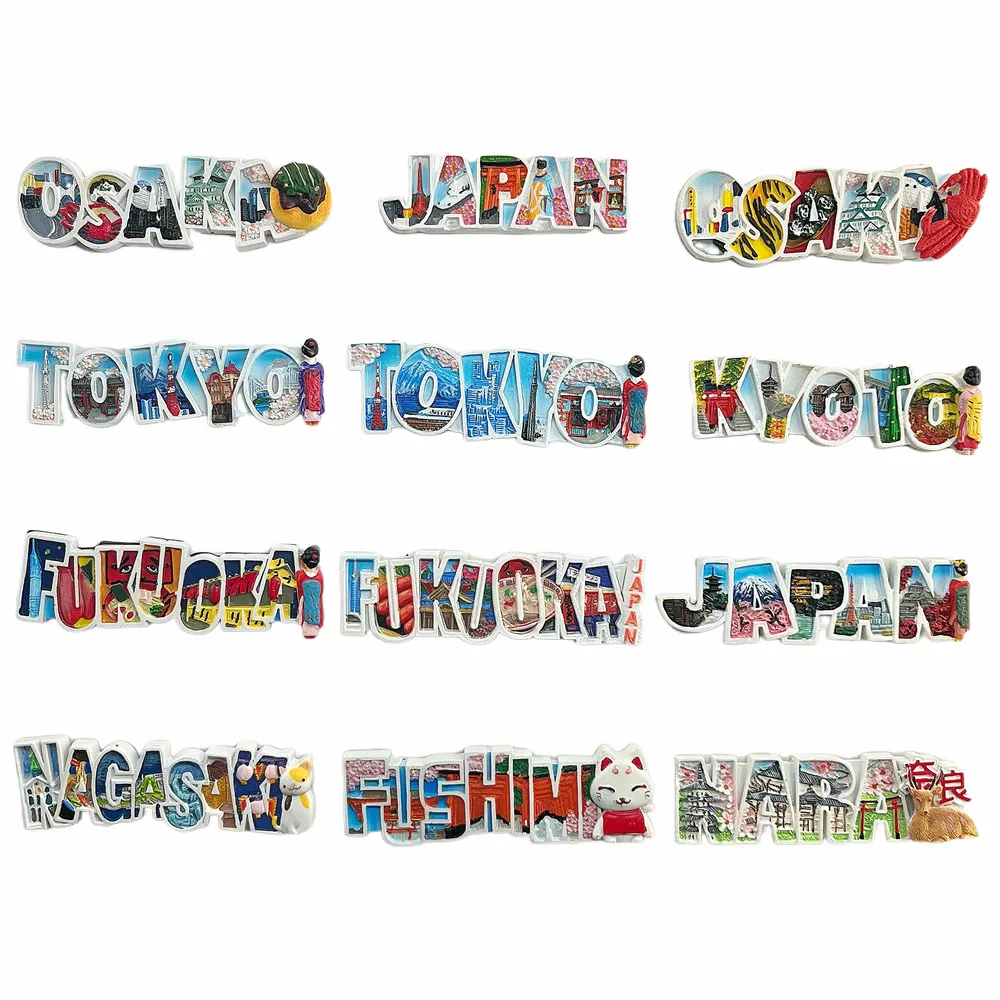 Aimant de réfrigérateur 3D en forme de lettre de ville japonaise, souvenir de voyage en résine, cadeau et objet de collection