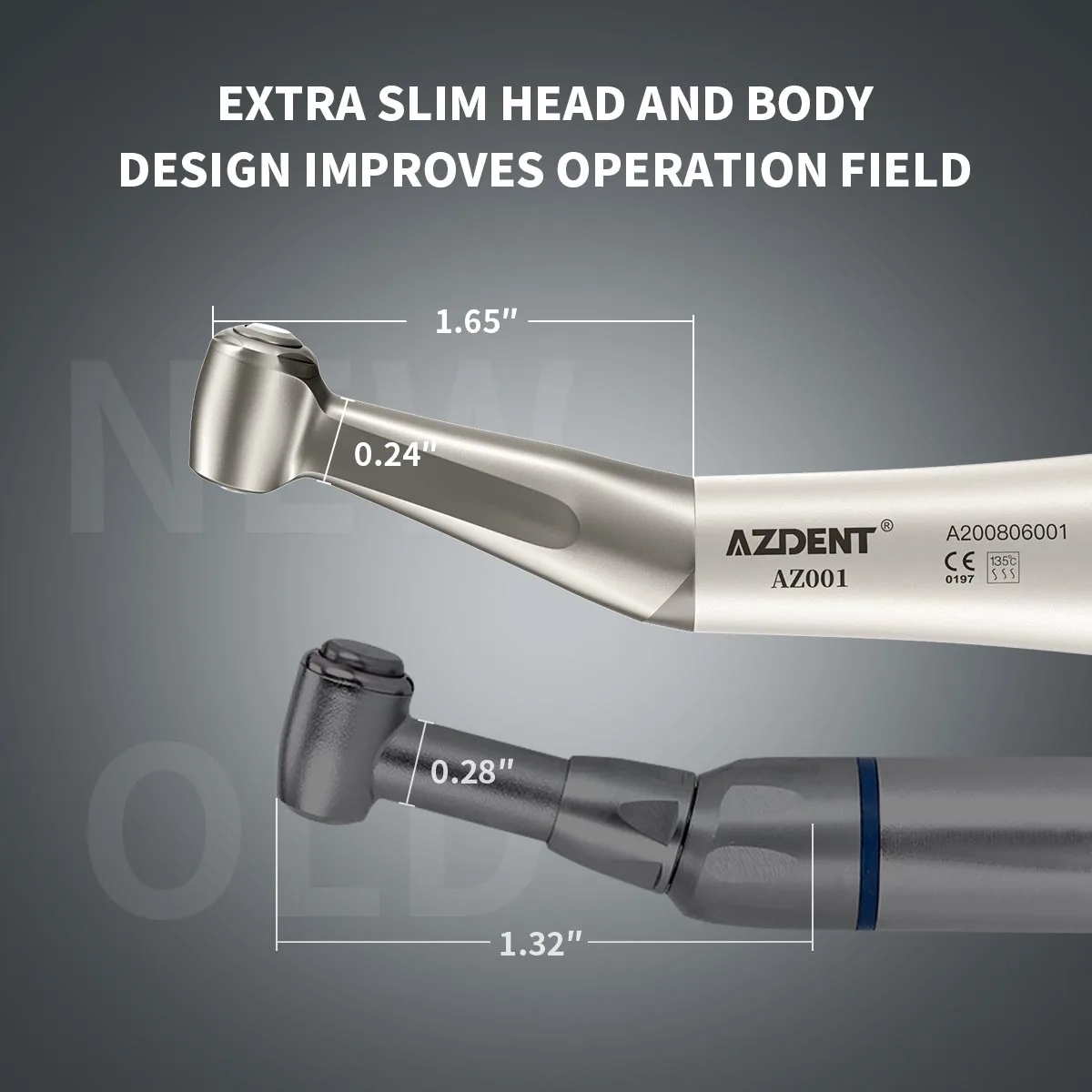 AZDENT Dental 1:1 Kontra-Winkelstück mit niedriger Drehzahl, passend für FG/CA 1,6/2,35 mm Bohrer, Druckknopf, externer Spray, Zahnmedizinisches Instrument – Detail 12