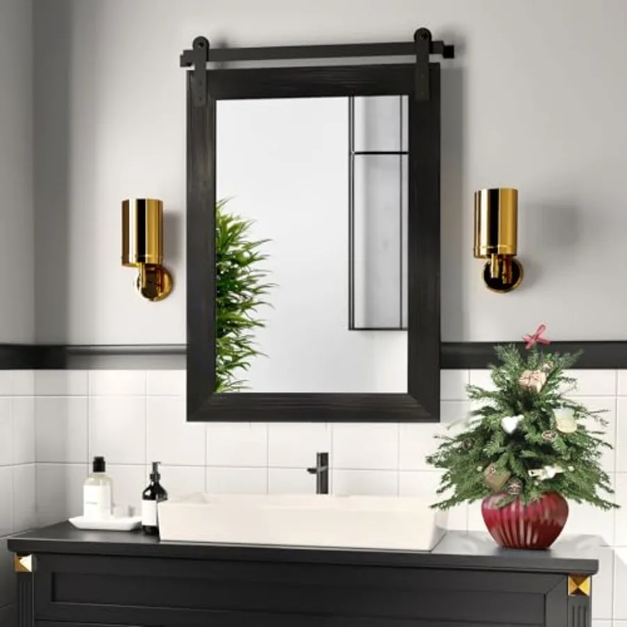 

Bathroom Mirrors for Over Sink - 21 x 30 Farmhouse Barn Door Wall Mirror for Bathroom, Living Room, Entryway Wall Decor