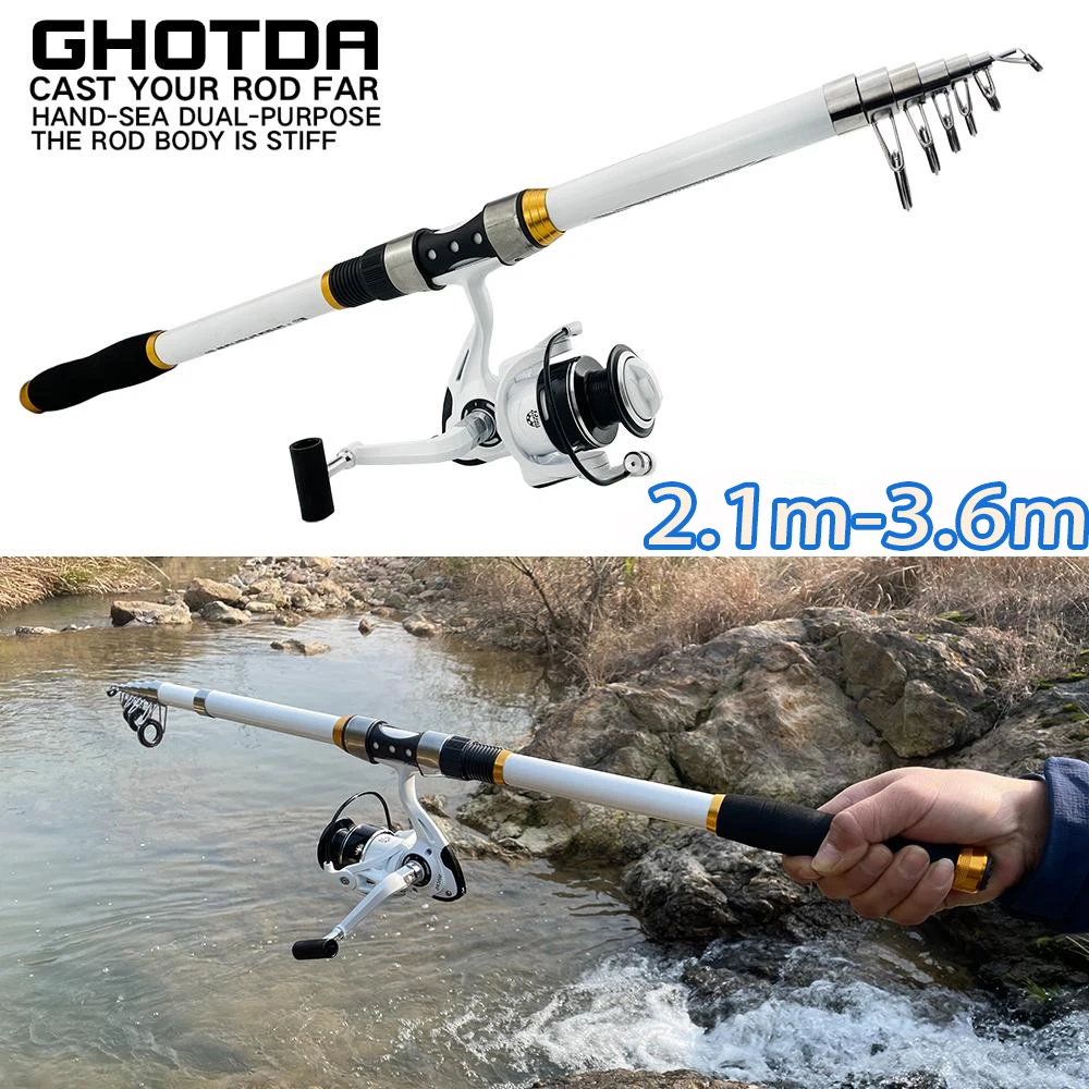 Lightweight Sea Fishing Rod 2.1-3.6M Telescopic Protable Sea Pole Gear Ratio 5.2:1/5.1:1 Spinning Reel Set Travel Tackle