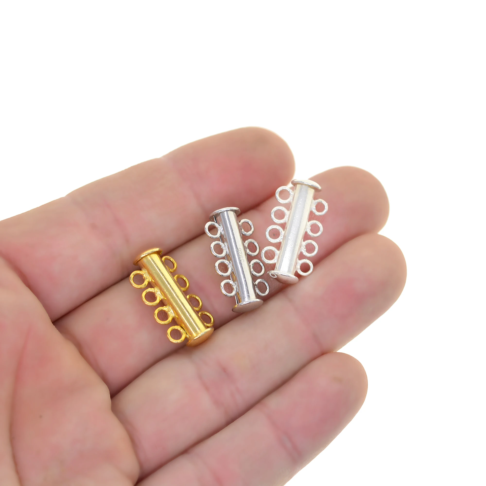 

Fine classic 925 sterling silver Multi layer 4 Strands Slide lock Tube Clasps for pearl JBB gems Necklace bracelet DIY making