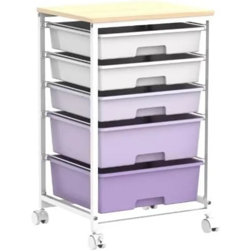 

Utility Cart with 5 Drawers,Storage Drawer Cart with Wooden Tabletop and Lockable Wheels,Craft Storage Trolley Cart