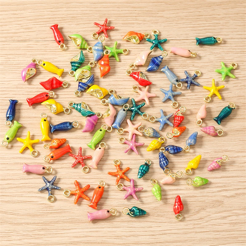 5 Stück niedliche, bunte Seestern- und Muschel-Anhänger für die Schmuckherstellung, Ohrringe, Halsketten, Armbänder, DIY-Bastelzubehör – Detail 3