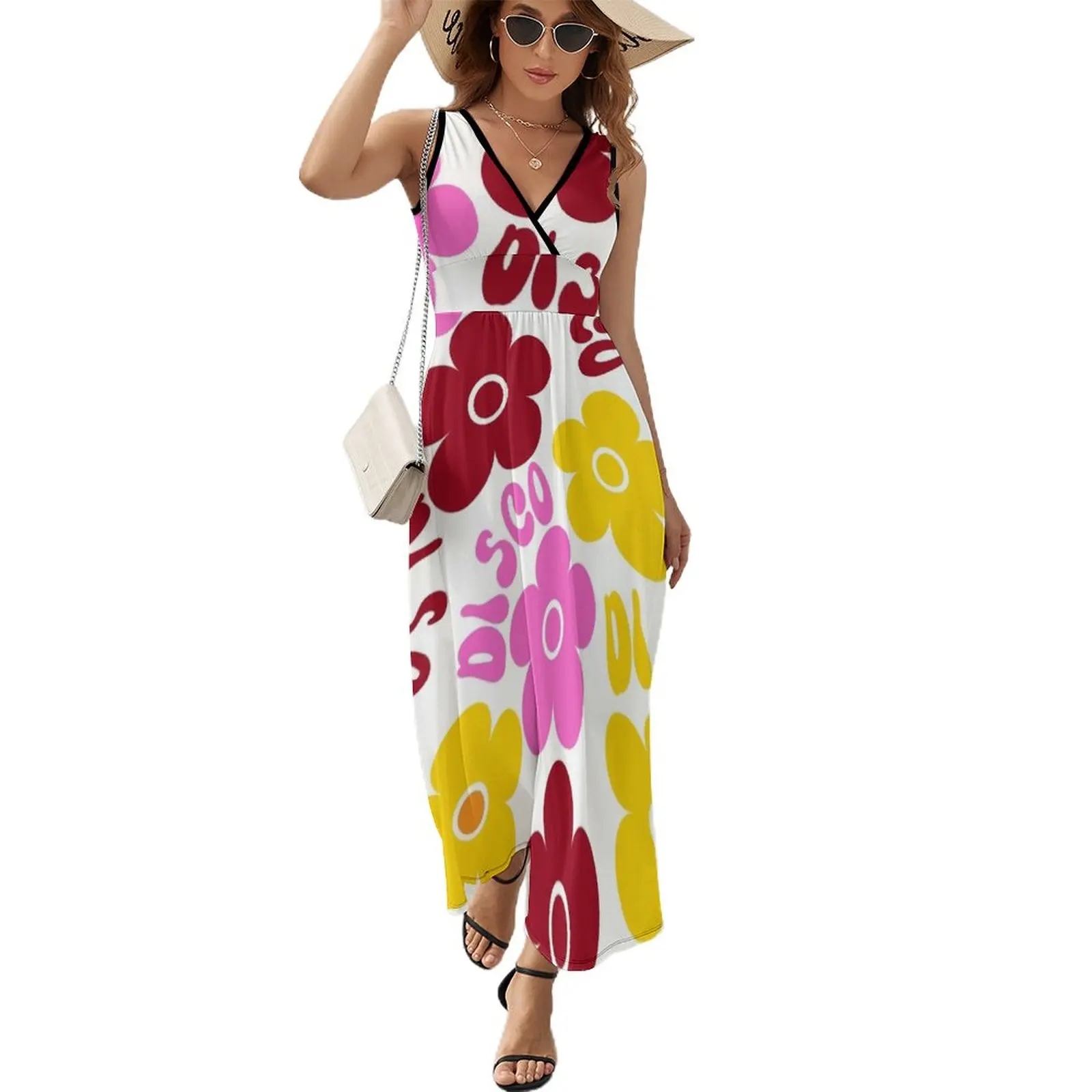 

Groovy Disco 70s Retro Flowers Sleeveless Dress Women's long dress Dress for pregnant women