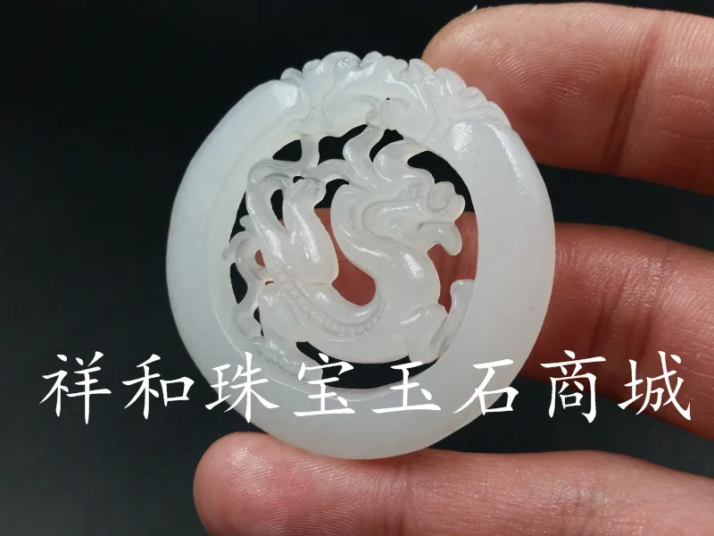 High grade natural A goods Xinjiang white jade zodiac dragon jade pendant sheep fat  hollow  plaque