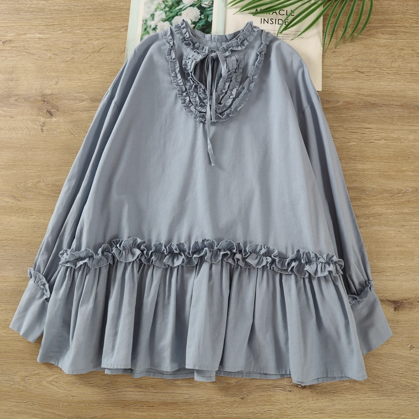 

2026 винтажные шикарные однотонные рубашки и блузки с рюшами во французском стиле для женщин, осенне-зимние топы из чистого хлопка с длинными рукавами