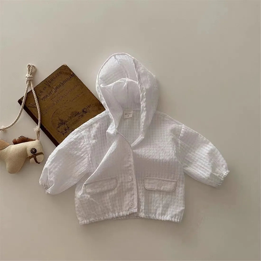 2026 Summer New Baby Long Sleeve Sunscreen Jacket Infant Girl Plaid Hooded Sunscreen Coat Toddler Boy Thin Breathable Cardigan