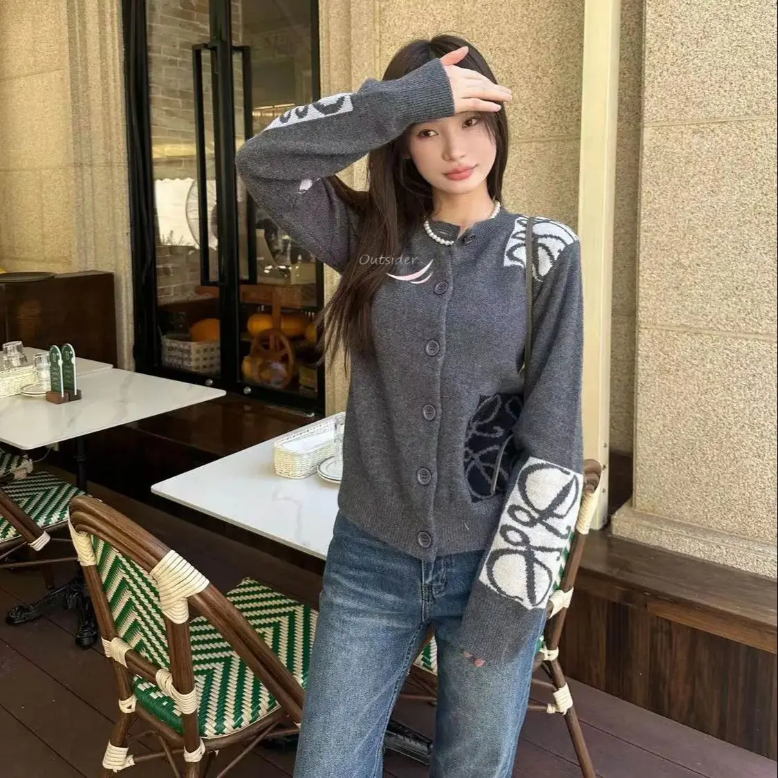 Trendy Long Sleeve Cardigan Fashion New Color Blocking Classic Round Neck Casual Women Sweater Knitted Sweater