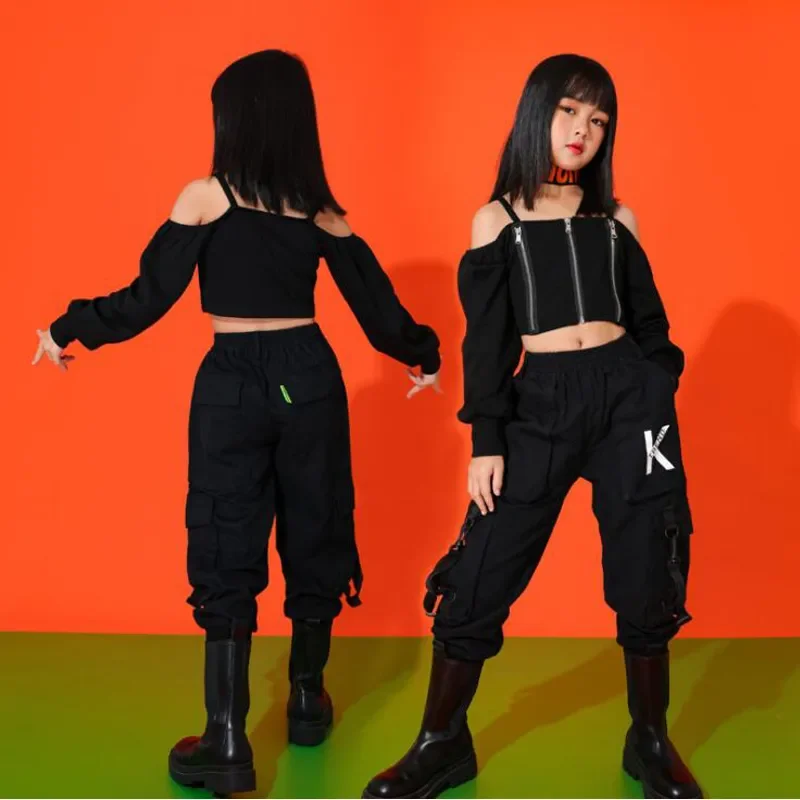 Sweatshirt Tops Jogger Pants Jazz Dancing Street wear Clothes Girls Hip Hop Carnival Cheerleader Costume Clothing Kids Crop