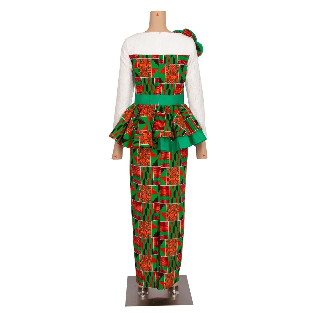 Conjuntos de falda africana, traje de mujer, faldas y Tops largos y rectos con decoración de encaje, ropa tradicional africana Bazin Riche WY6195