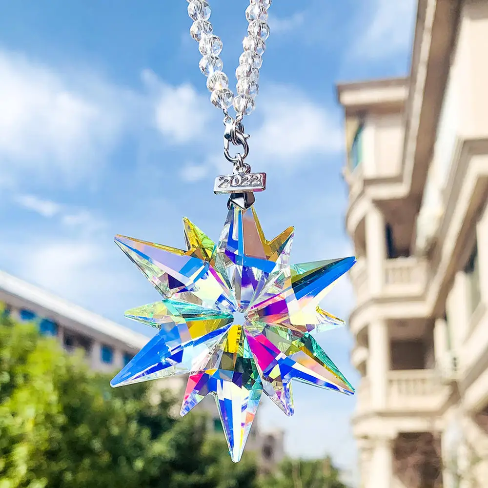 1pcs Colorful Car Pendant Decoration Transparent Crystal Snowflakes Art Car Hanging Ornaments Car Interior Accessories