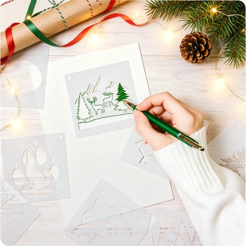 12/20/30 Pcs Stencils for Painting Reusable Stencil Flower Animal Deer Bear Butterfly Bird Mountain Themed DIY Craft Template
