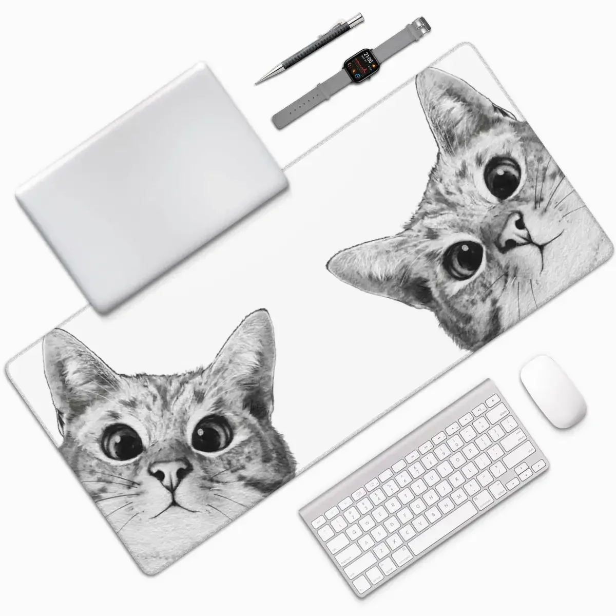 Sneaky Cat Large Mouse Pad Computer Keyboard Mouse Mat Gaming PC Laptop Desk Mat Office Accessories Table Mats