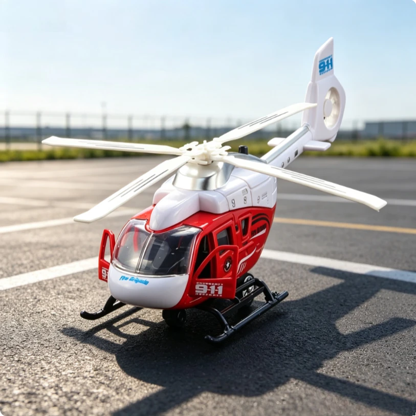 Public Security Command Helicopter Alloy Model Lighting Music Pull Back Propeller Turns Children