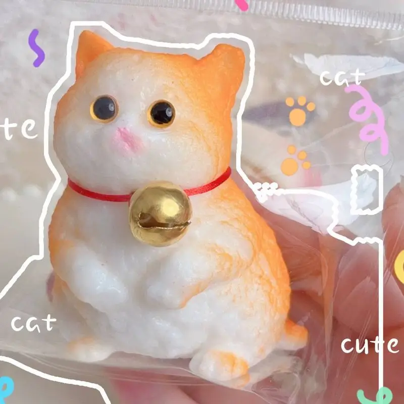 Mini Kawaii Chubby Cat Bell แมวสีส้มความเครียดบรรเทาบีบของเล่นแมว Squish TPR ผ่อนคลายของเล่นหยิกและ Decompressing ของเล่น