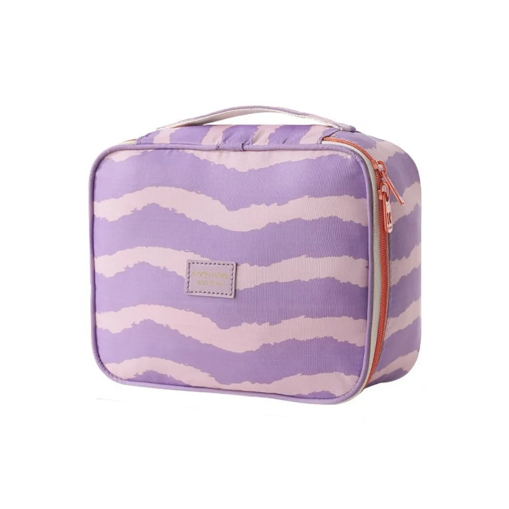 Waterproof Striped Makeup Bag Large Capacity Striped Travel Cosmetic Pouch Handheld Dry Wet Separation Wash Bag