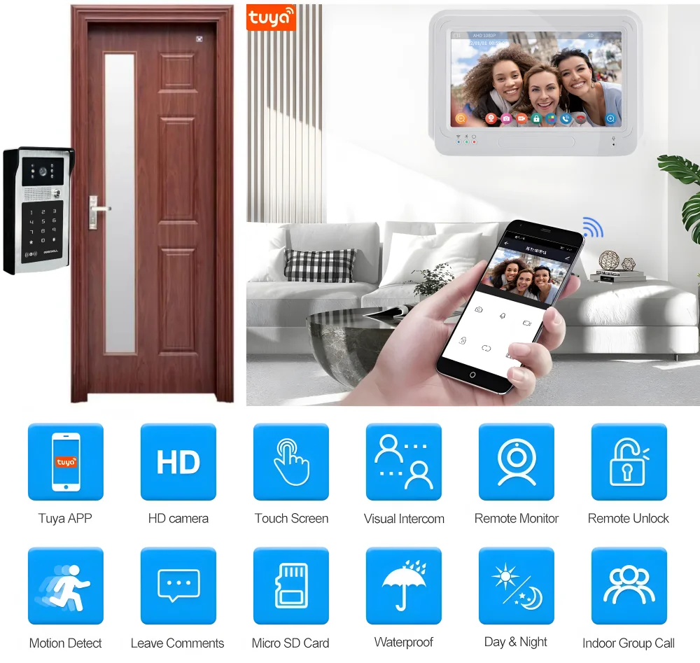 Tuya Smart Home Video Intercom Wireless Doorbell Camera 7 Inch Touch Screen Doorman Wifi Video Door Entry System for Apartment
