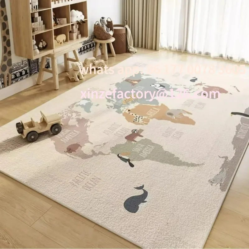 Customizable rystal Pile Carpet Room Bedroom Cartoon World Map Underwater World Space Rug Washable Non-slip Carpet