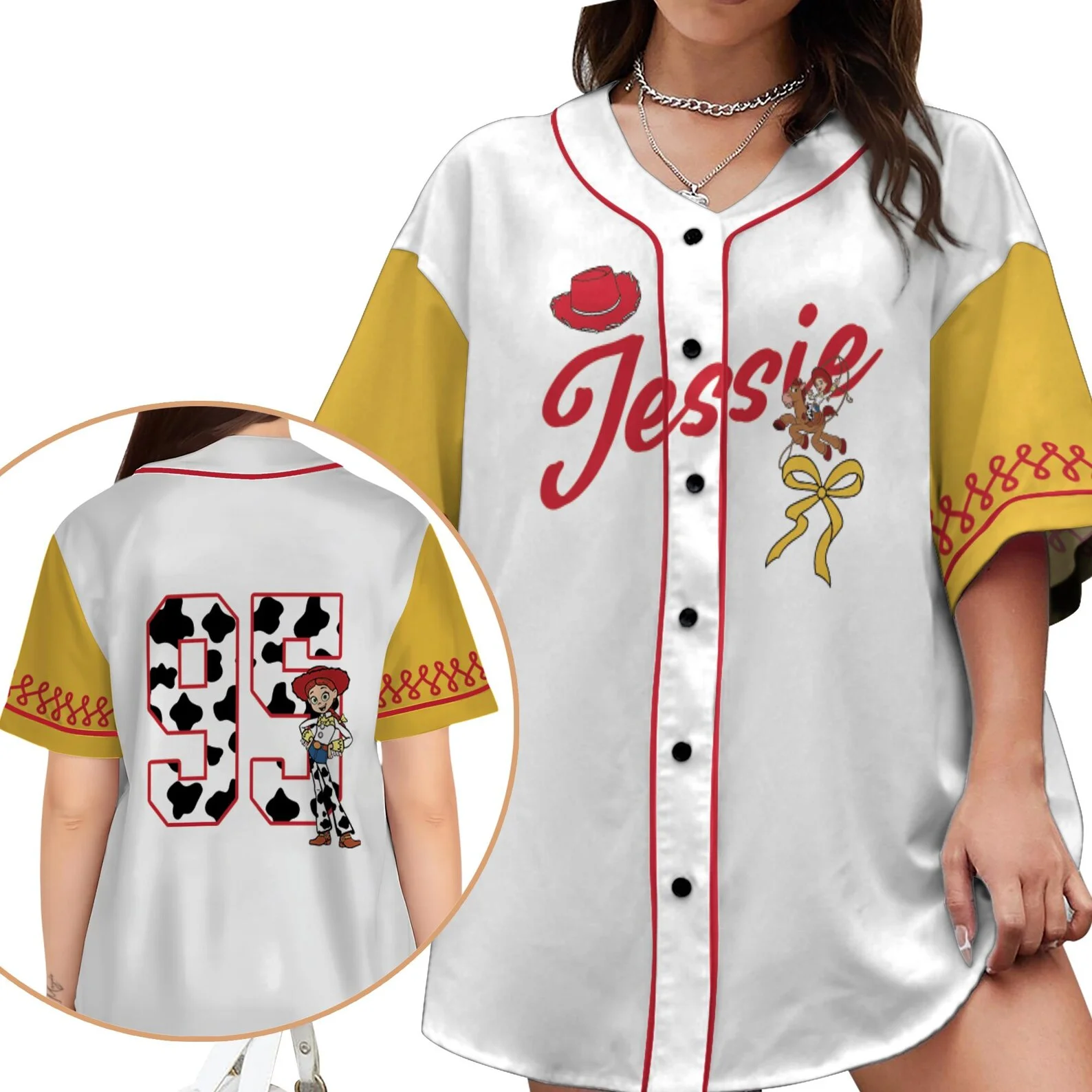 

Disney Character Baseball Cartoon Print Baseball Jersey Disney Toy Story Jesse T-shirt Outdoor Sports Casual Women's Shirt