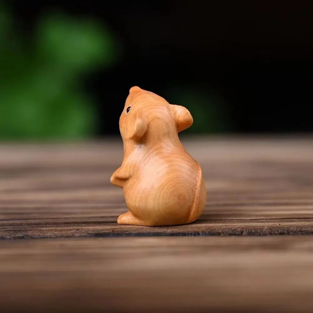 New Funny Decorative Wood Carved Zodiac Mouse Statuette Home Decor Hamster Statue Cute Sculpture Animal Figurine Office Gift
