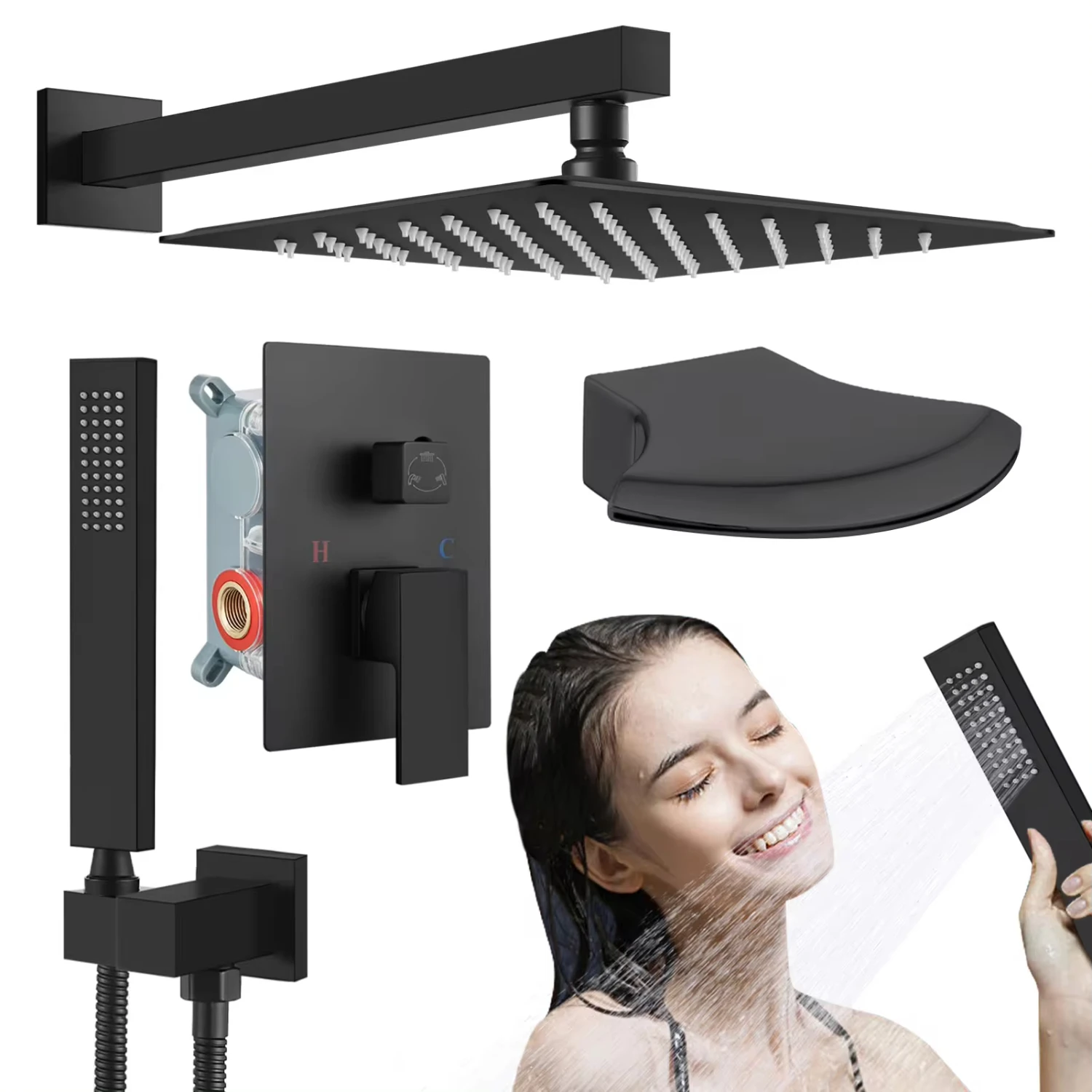 

Shower Set Faucet Shower with Hose Matte Black Shower Fixtures Handheld Shower Combo Height/Angle Adjustable