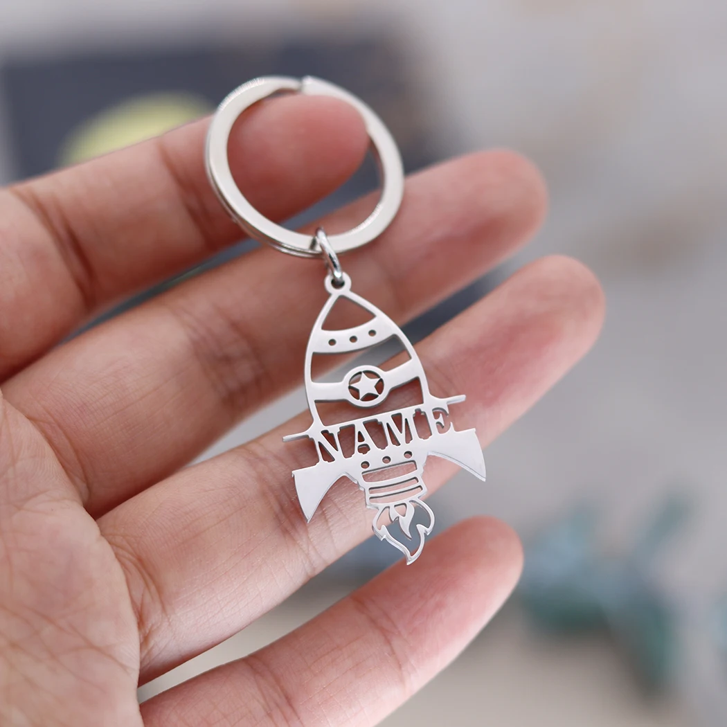 

Stainless Steel Custom Name Rocket Keyring For Women Men Personalized Silver Jewelry Keychain Planet Gifts