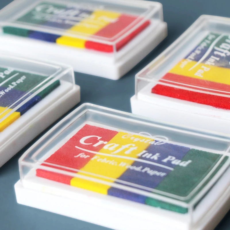 4 Colors DIY Craft Ink Pad Washable DIY Stamp Ink Pads Non-Toxic DIY Multicolor Rainbow Ink Pads for Kids Students DIY