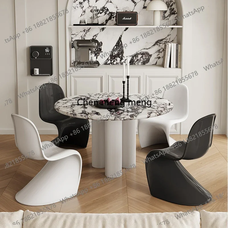 C85 Upscale Round Marble Table Set - French Round Marble Table with Cream Chairs,Inspired Modern Aesthetic for Modern Apart