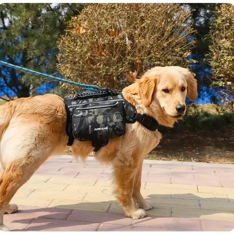 Pet Supplies Outdoor Dog Backpack Oxford Fabric Double Snack Bag Medium Large Dog Tactical Bag Waterproof Reflective Saddle Bag