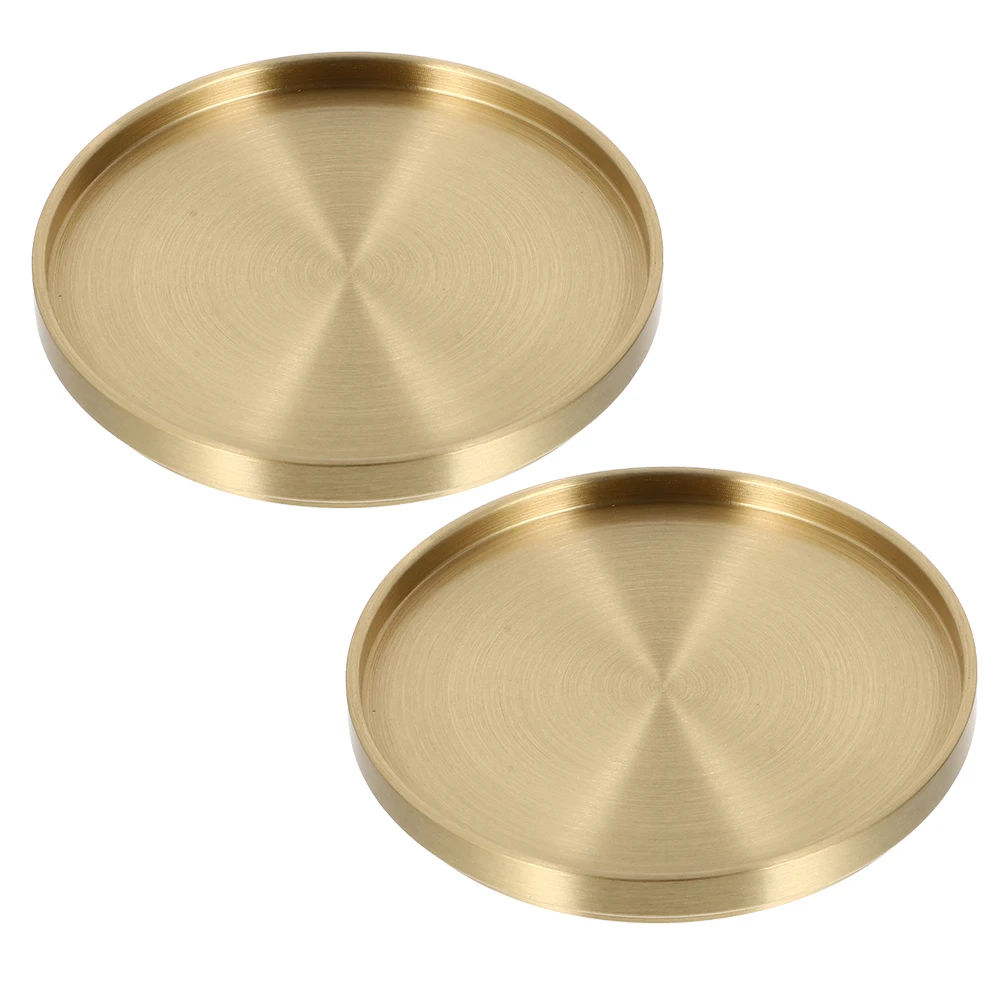 2pcs Brass Coasters Tea Cup Mats Heat-Resistant Desktop Cushions For Home Coffee Shop Golden Simple Design Stain Resistant Fine