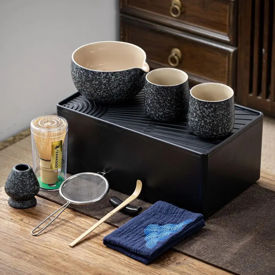 

12 Pcs Matcha Whisk Set Black,Ceramic Matcha Set,Matcha Kit for Ceremony,Complete Travel Matcha Tea Set,Matcha Set Whisk and Bow