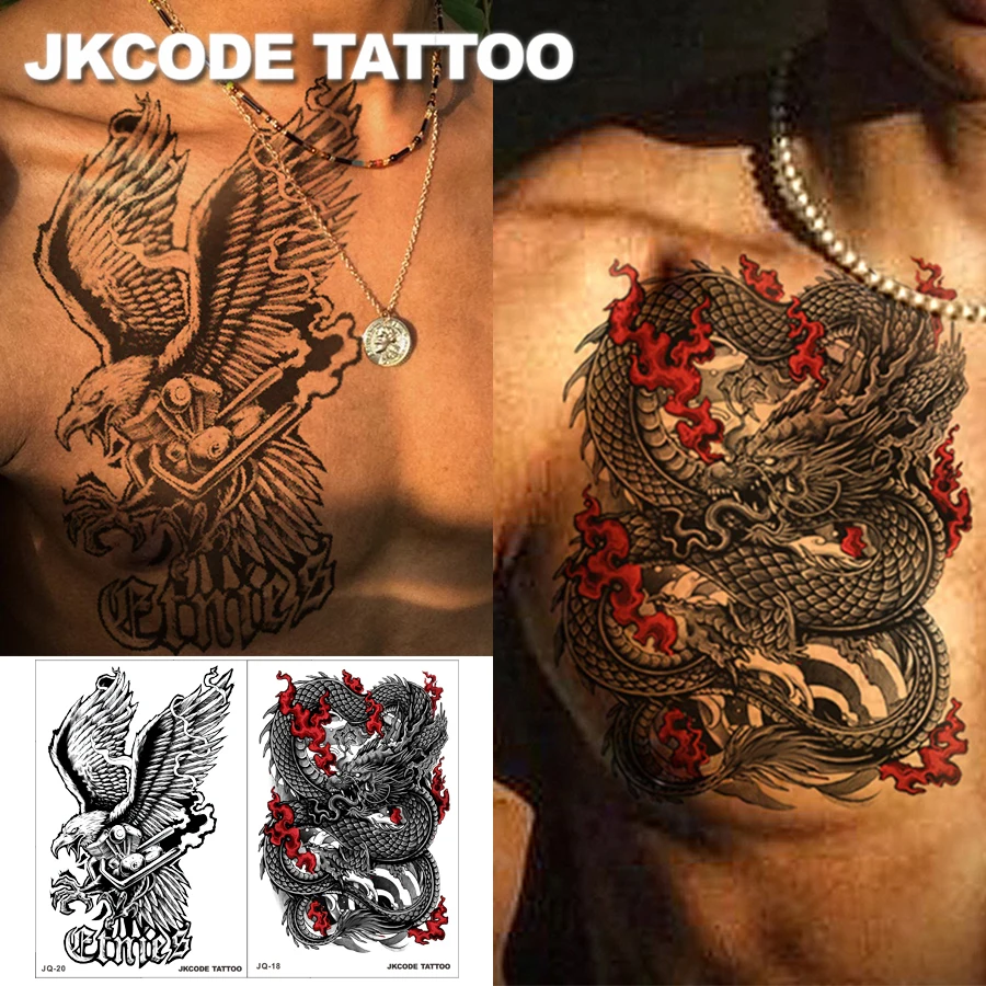 Large Size Tattoo Set -4 Pcs Dual-Purpose Arm Ring Tattoo - Black Arm Ring Tattoo Stickers - Flying Dragon and Flying Eagle Arm Tattoos - Dual-Use Men's and Couple's Geometric Pattern Long Strip Temporary Tattoos - Lasts for 3-7 Days