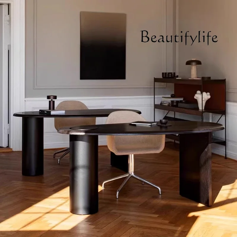 R French Desk Medieval Desk Special-shaped Table Curved Solid Wood Computer Desk Round Arc Study Workbench Advanced Sense