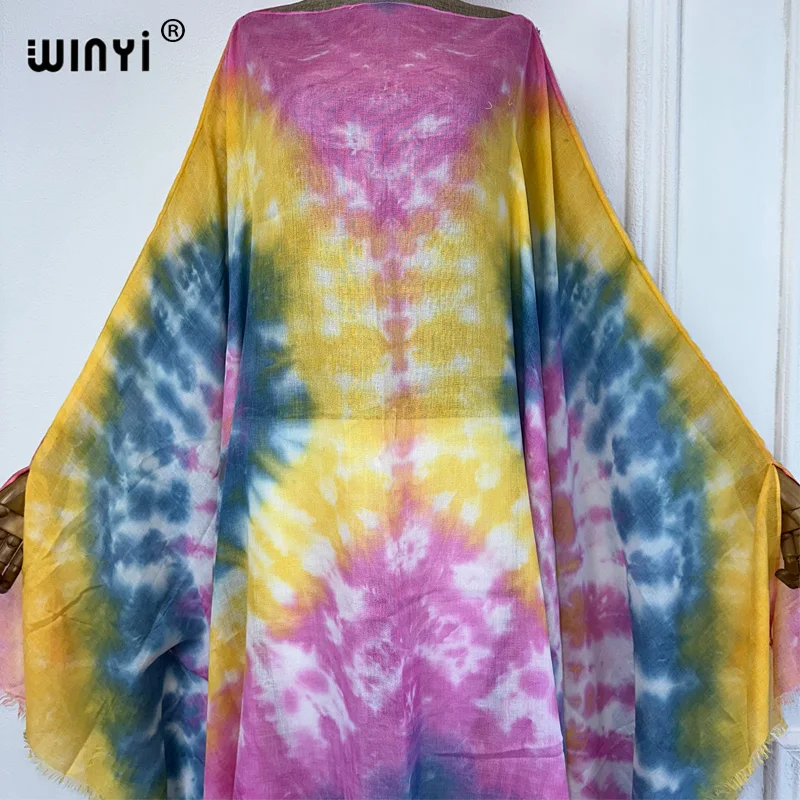 WINYI Africa beach dress Tie-dyed sexy dress Women elegante robe medio oriente caftano femminile abaya dubai luxury beach cover up