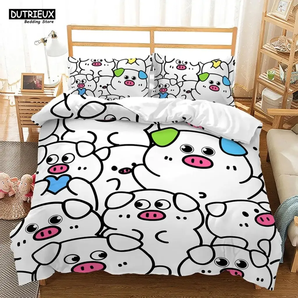 3D Cartoon Pigs Cats Bedding Set Cute Animals Bed Linen Double Queen King Twin Full Size Kids Girls Polyester Duvet Cover Set