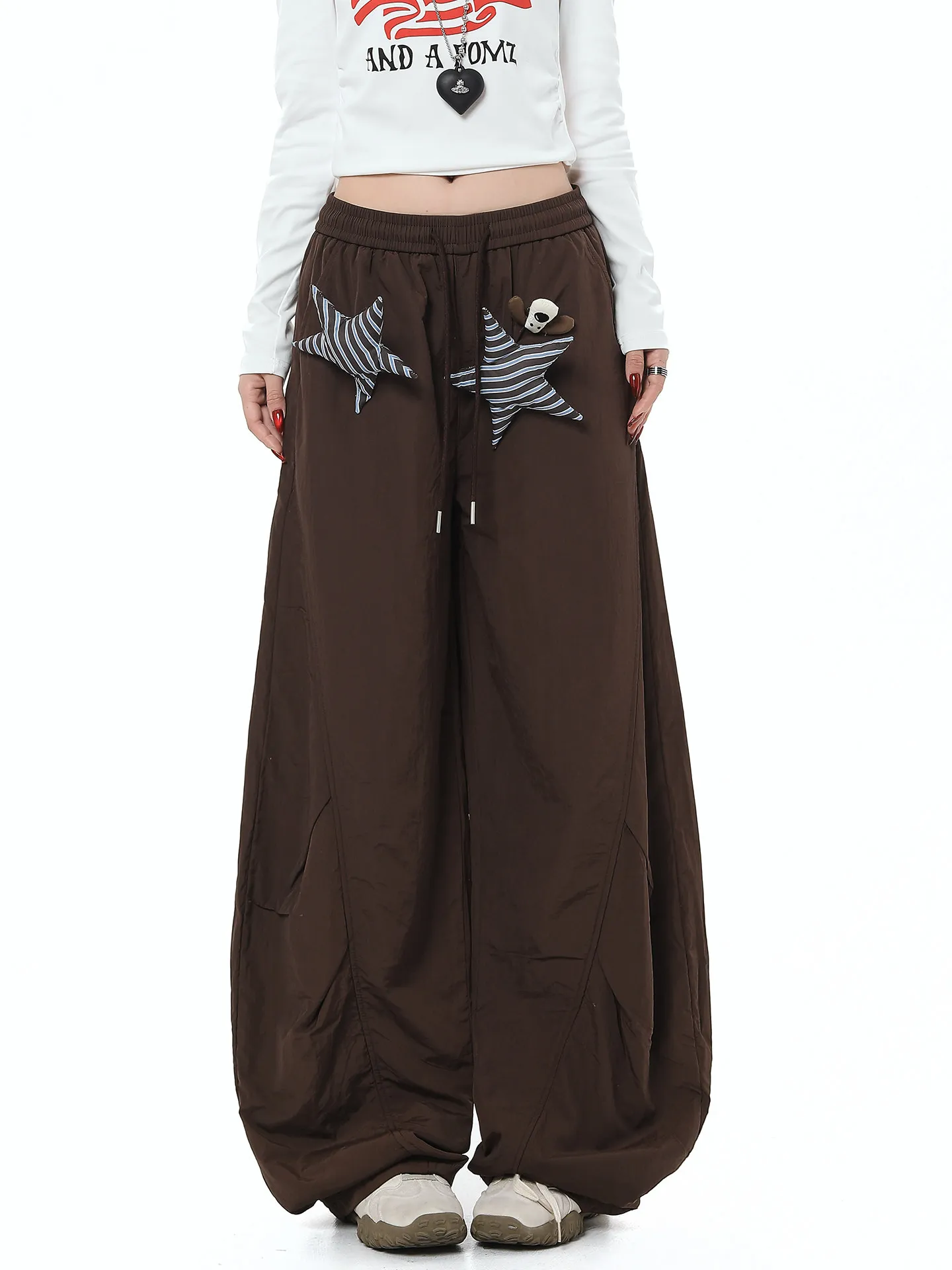 

Женские повседневные брюки American Sle Star Decoration, свободные, универсальные, стройнящие, с драпировкой, прямые, спортивные, длинные