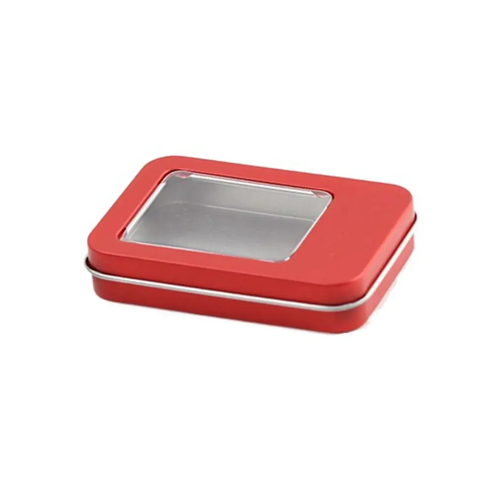 

Multicolor Tin Box with Clear Window Lid Empty Rectangular Nail Art Display Case Candy Package Metal Box Jewelry Box