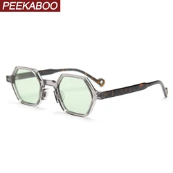 Peekaboo retro style polarized sunglasses uv400 male green brown polygon ladies sun glasses for men hexagon summer 2023 hot sale