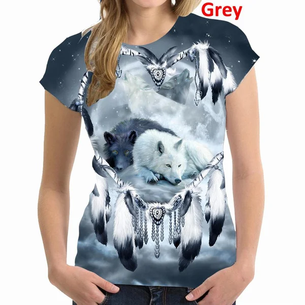 Inheemse Wolf 3D Gedrukt T-shirt Toevallige Sport Korte Mouwen T-shirt Trui Shirt Hip Hop Populaire Streetwear Vrouwen Kleding